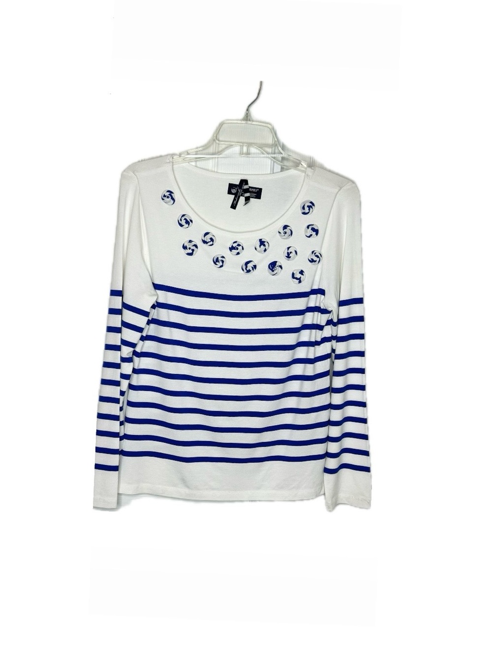 Saint James White And Blue Striped Long Sleeves Jersey Size M